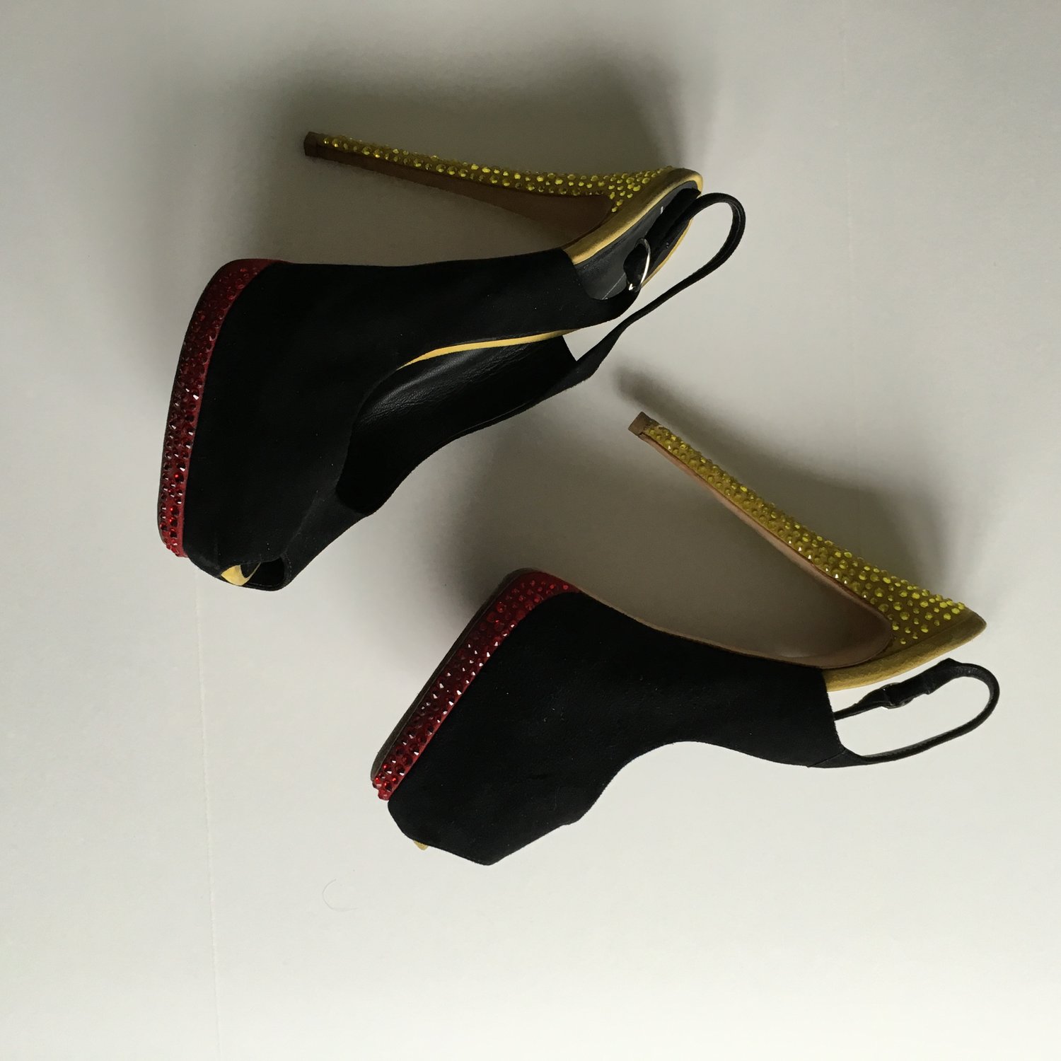 Image of GIUSEPPE ZANOTTI CRYSTAL PEEP-TOE PLATFORM SLINGBACKS (SIZE 40)