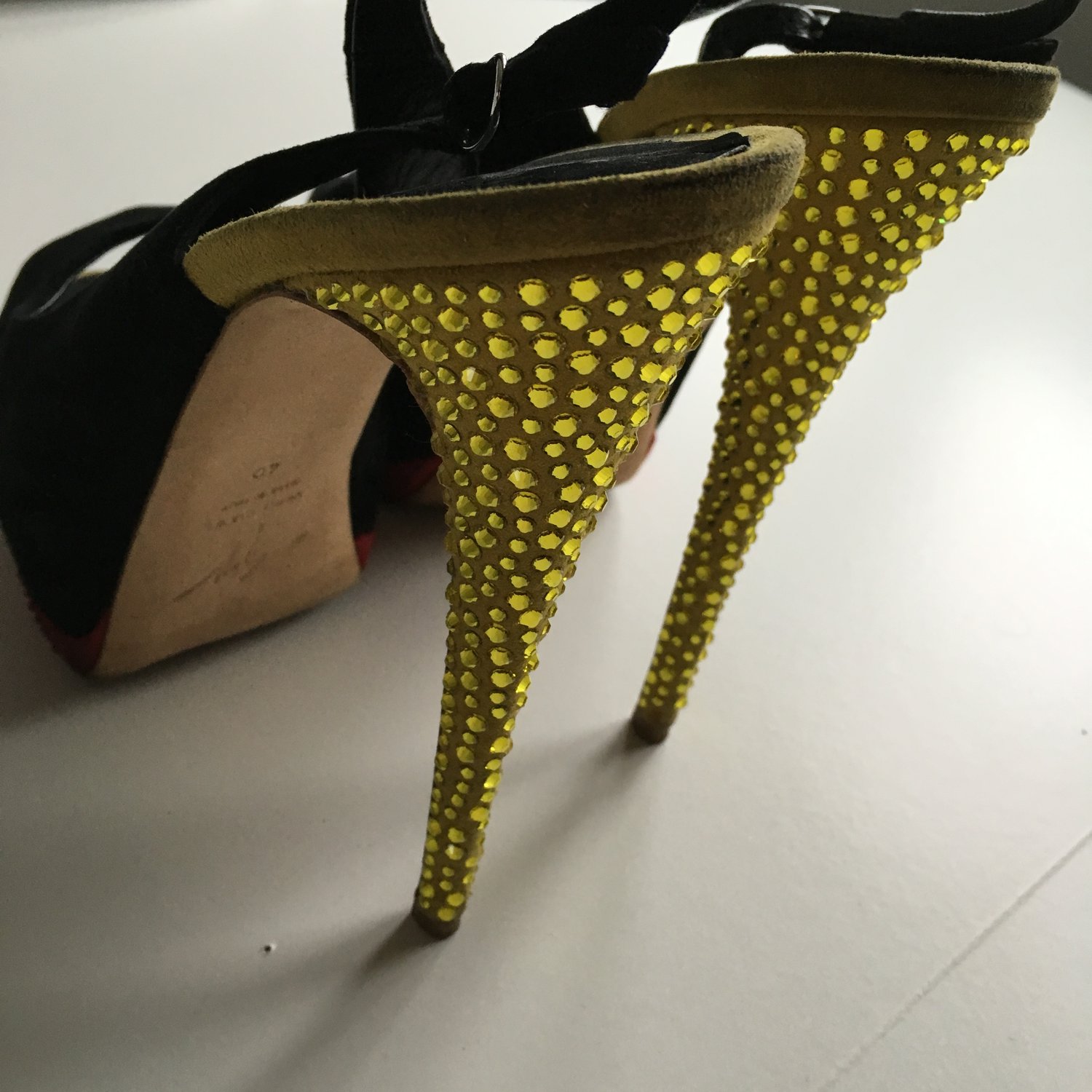 Image of GIUSEPPE ZANOTTI CRYSTAL PEEP-TOE PLATFORM SLINGBACKS (SIZE 40)