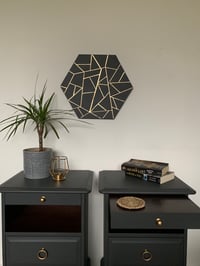 Image 2 of A rare pair of dark grey stag & mahogany bedside tables