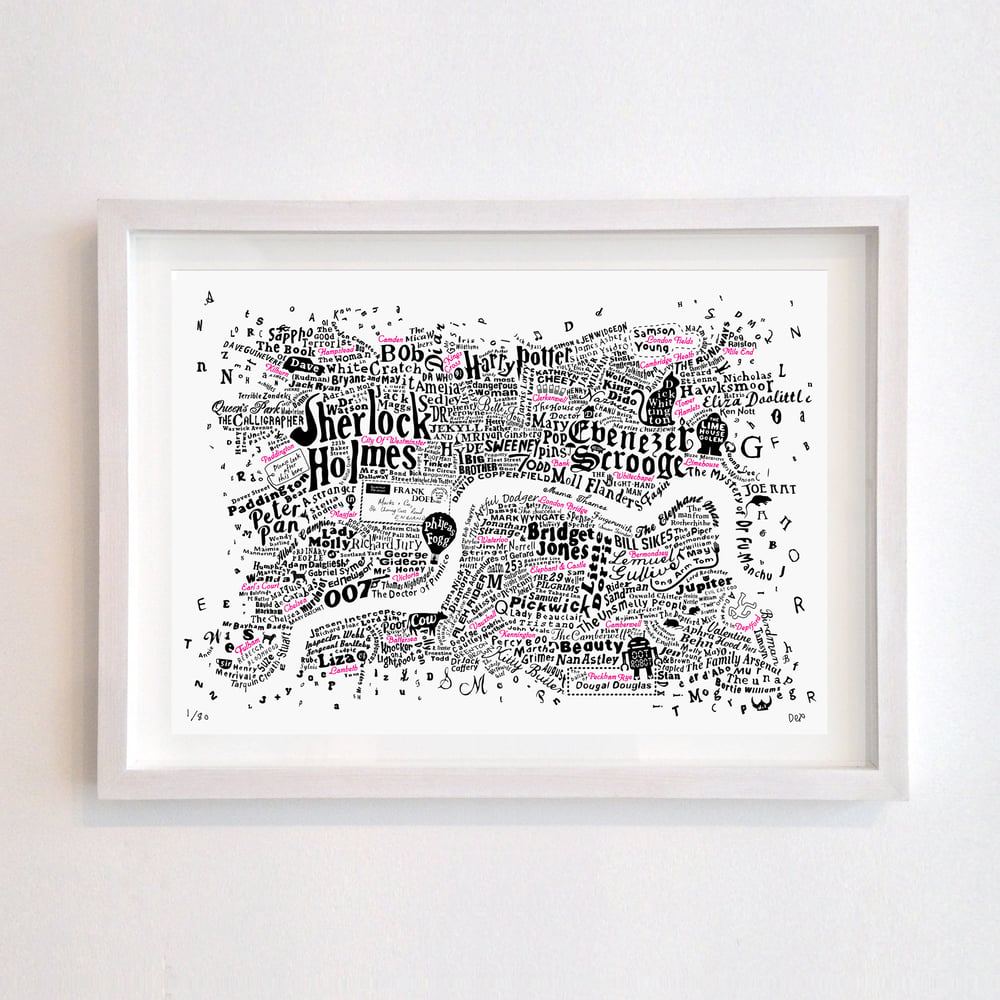 Literary Central London Map (black and fluoro pink screenprint)