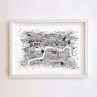 Image 1 of Literary Central London Map (black and fluoro pink screenprint)