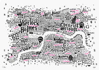 Image 2 of Literary Central London Map (black and fluoro pink screenprint)