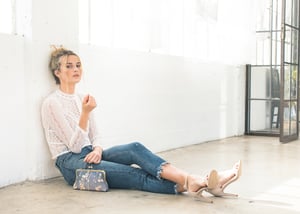 Image of Lilac leaf, clutch bag with optional chain handle