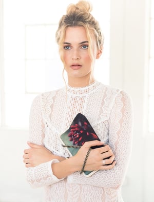 Image of Red flower, silk clutch bag with optional chain handle