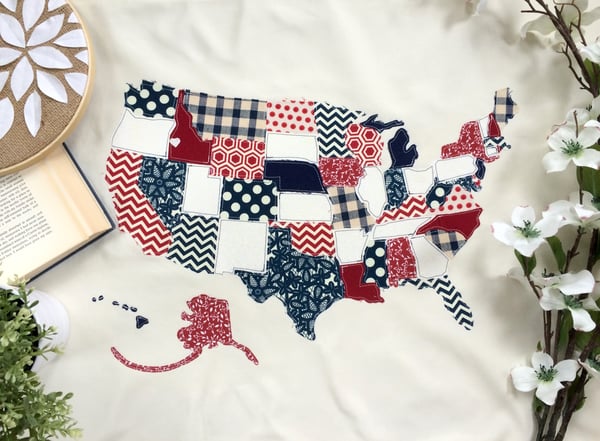 Image of Rustic Red||Cream||Blue USA Scrap Map