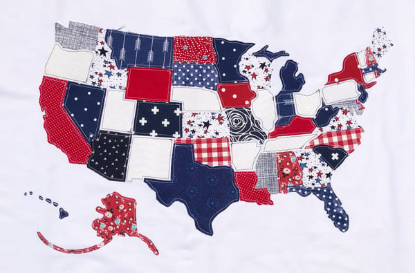 Image of Bright Red||White||Blue USA Scrap Map