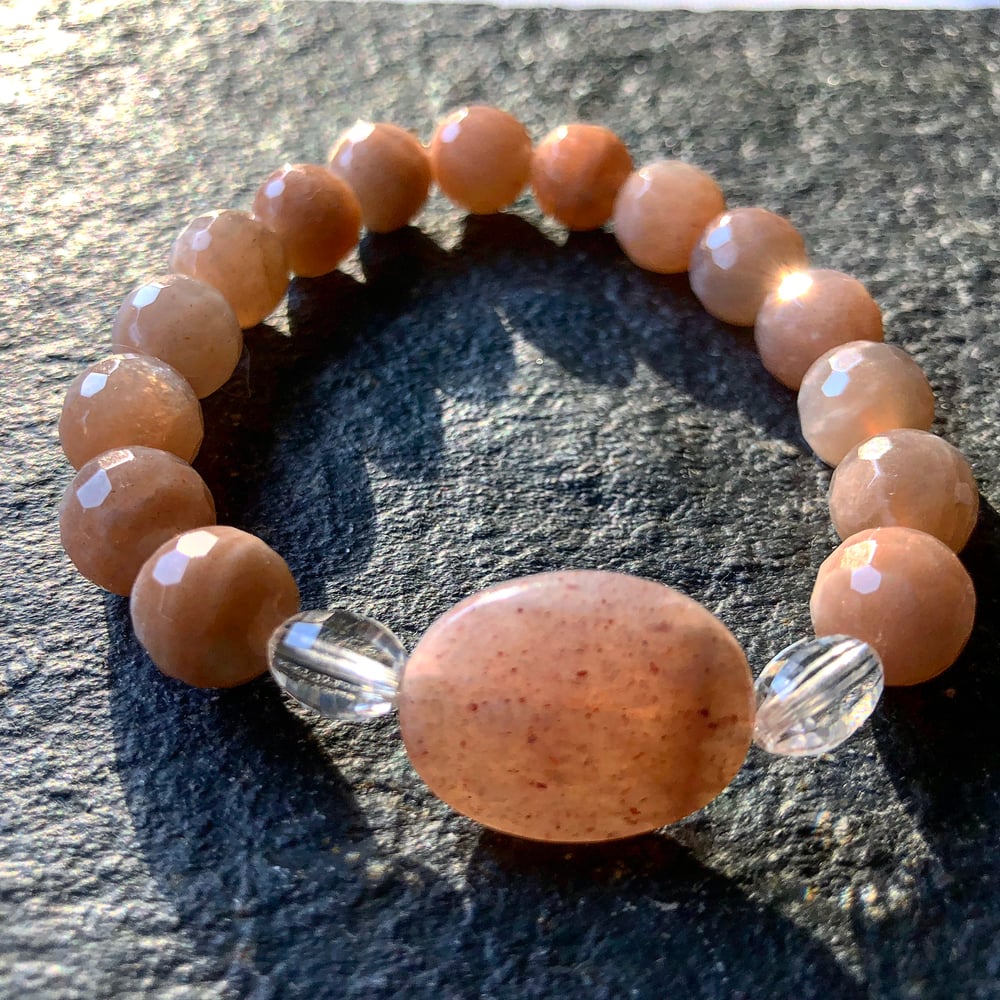 Image of Peach Moonstone with barrel faceted crystal quartz 