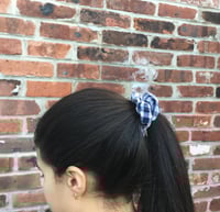 Navy Blue Gingham Cotton Scrunchie