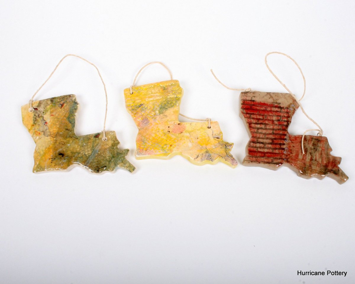 Handmade Louisiana Ornaments of Stoneware Clay. State of Louisiana