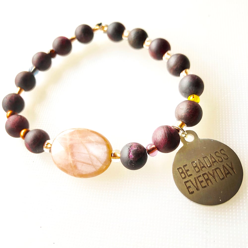 Image of BE Badass Everyday/Peach faceted Moonstone and Frosted Matte Garnet 
