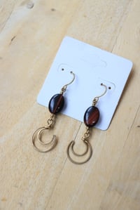 Image 1 of Brass Moon + Red Tigers Eye Earrings