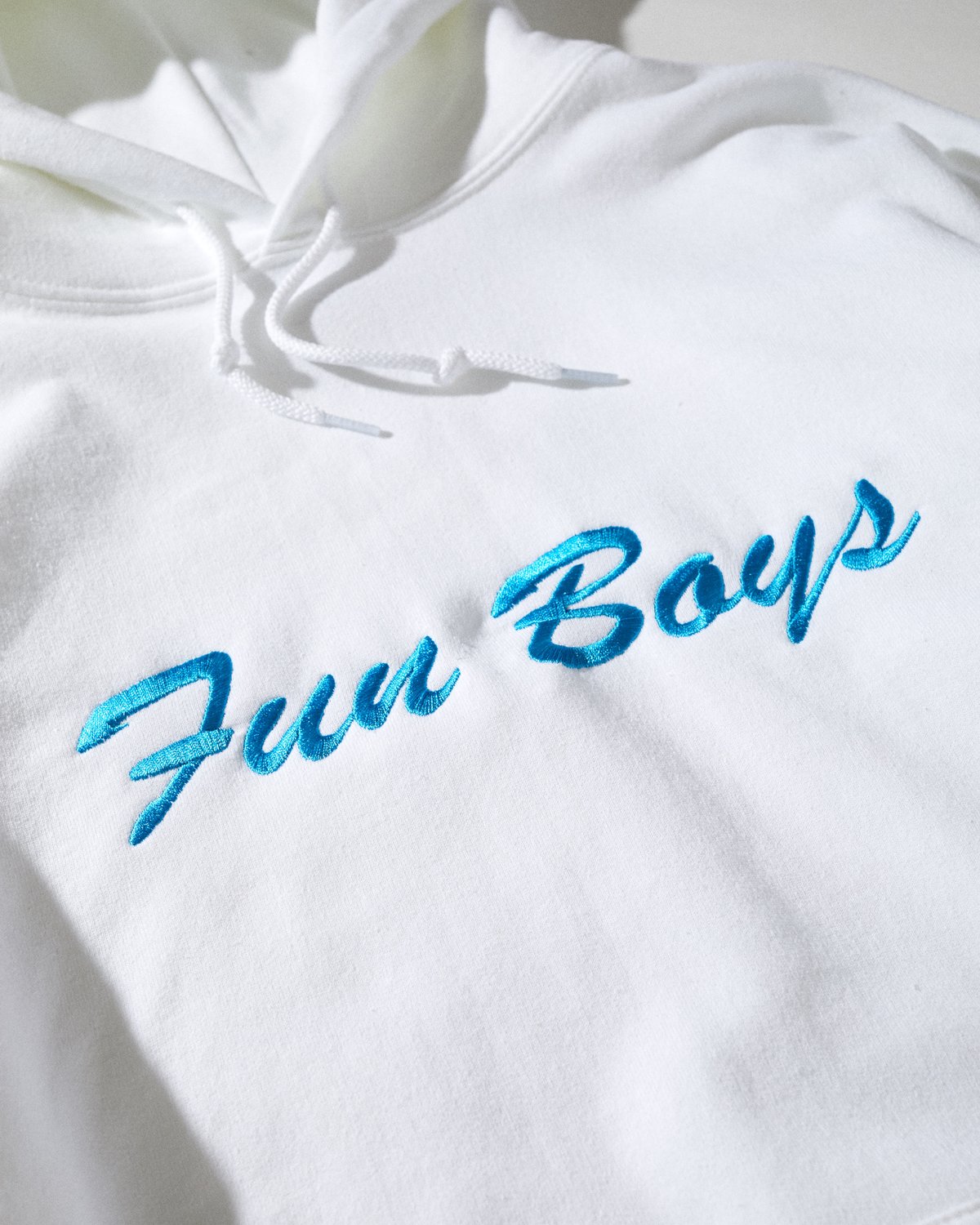 Image of Fun Boys Embroidered White Hoode (LAST ONE)