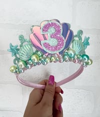 Image 1 of Mermaid Birthday Tiara crown with pearls 