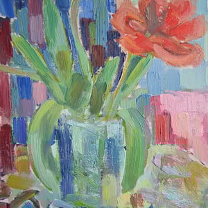 Image of 1979, Large Still Life, 'Red and Yellow Tulips.'