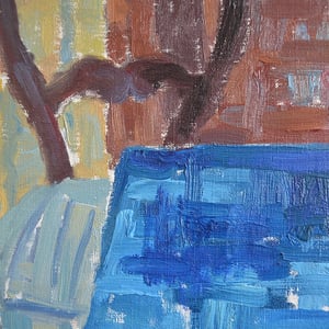 Image of 1965, Large Still Life, 'Red Tulip and Blue Bird.' 