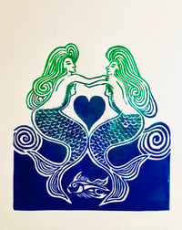 Mermaids (Linocut Print) 