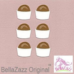 Image of 6 BellaZazz™ Original paper pieced embellishments - CHOCOLATE CANDY IN CUPS