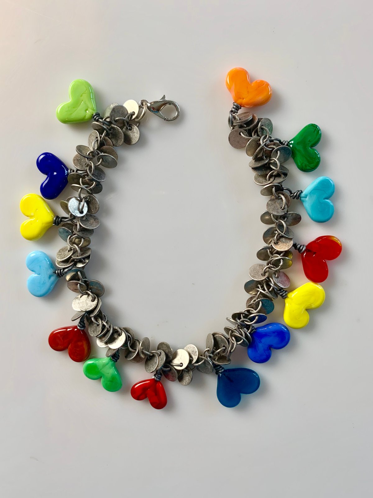 Image of Multi Colored Heart Dangle Bracelet 