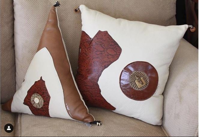 Cream Brown Square Leather Pillows, Brown Leather Pillows