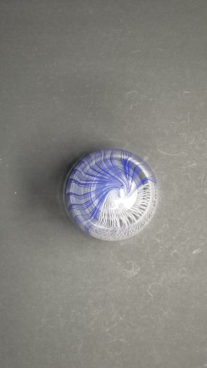 Image of 7" x 4" Closed Form Blue and White Twisty Cane Vessel