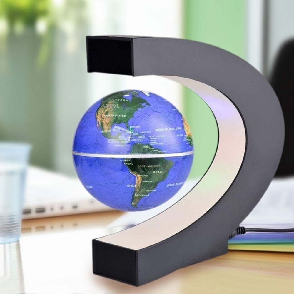 Image of GLOBE TERRESTRE LUMINEUX EN LEVITATION BASE C / BLEU