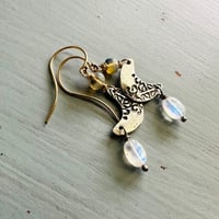 Image 1 of Boulder Opal And Moonstone Crescent Moon Earrings