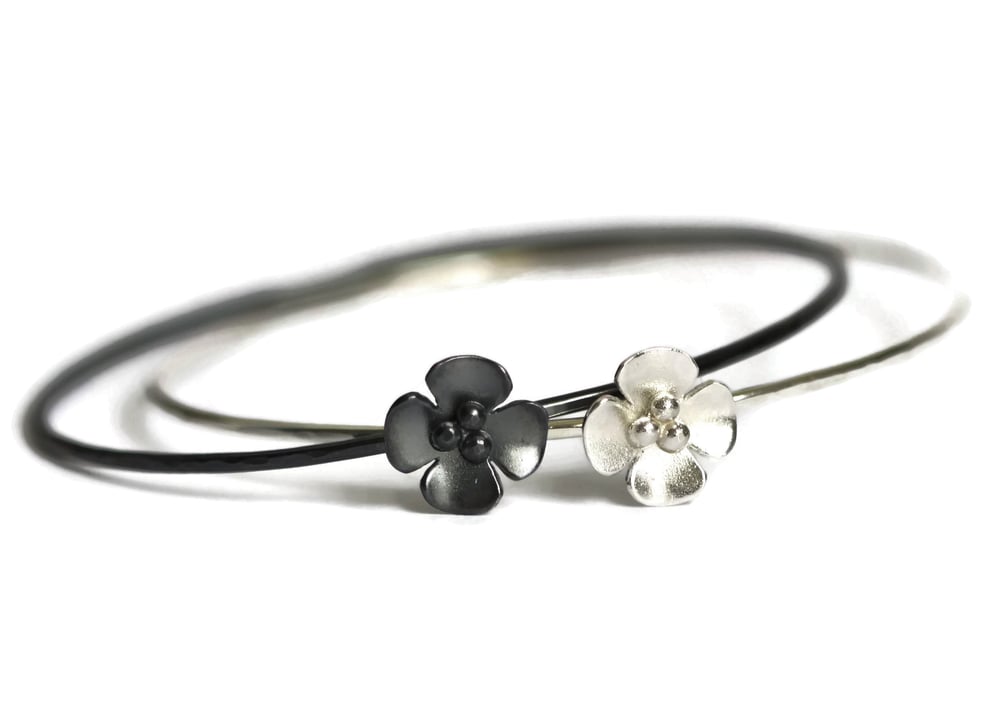 Image of Silver or Oxidised Flower skinny stacking bangle