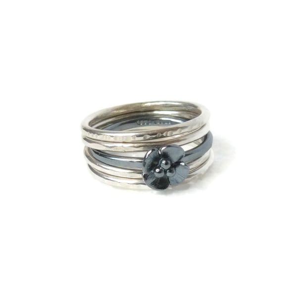 Image of Silver stacking rings with flower