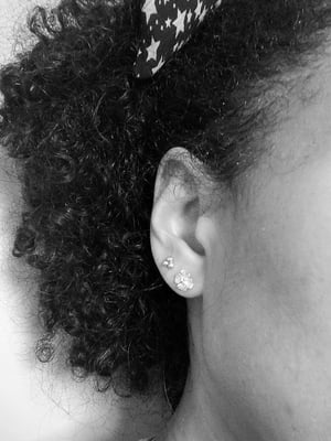 Image of Tiny Silver Triple Bud studs - molten silver - small recycled earrings