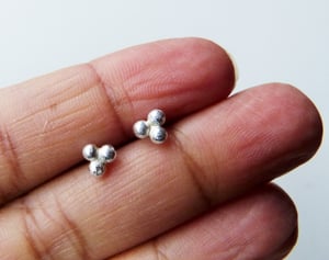 Image of Tiny Silver Triple Bud studs - molten silver - small recycled earrings