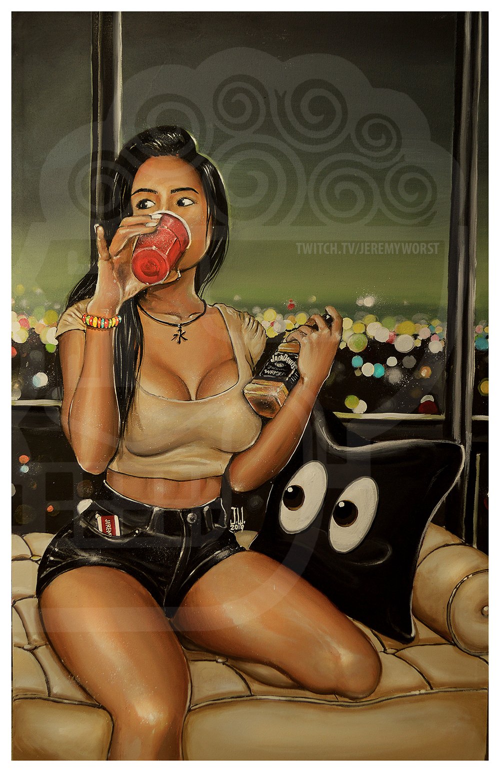 Image of Casual Drinker by Jeremy Worst bokeh art urban sipping drink painting acrylic twitch facebook insta