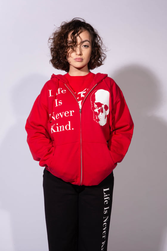 Image of Life Is Never Kind Hooded Zip Up Sweatshirt