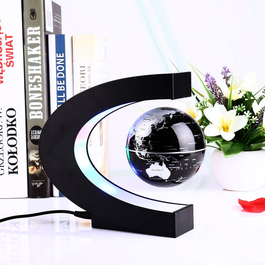 Image of GLOBE TERRESTRE LUMINEUX EN LEVITATION BASE C / NOIR 