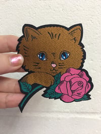 Image 2 of Kitten and Rose iron on patch 