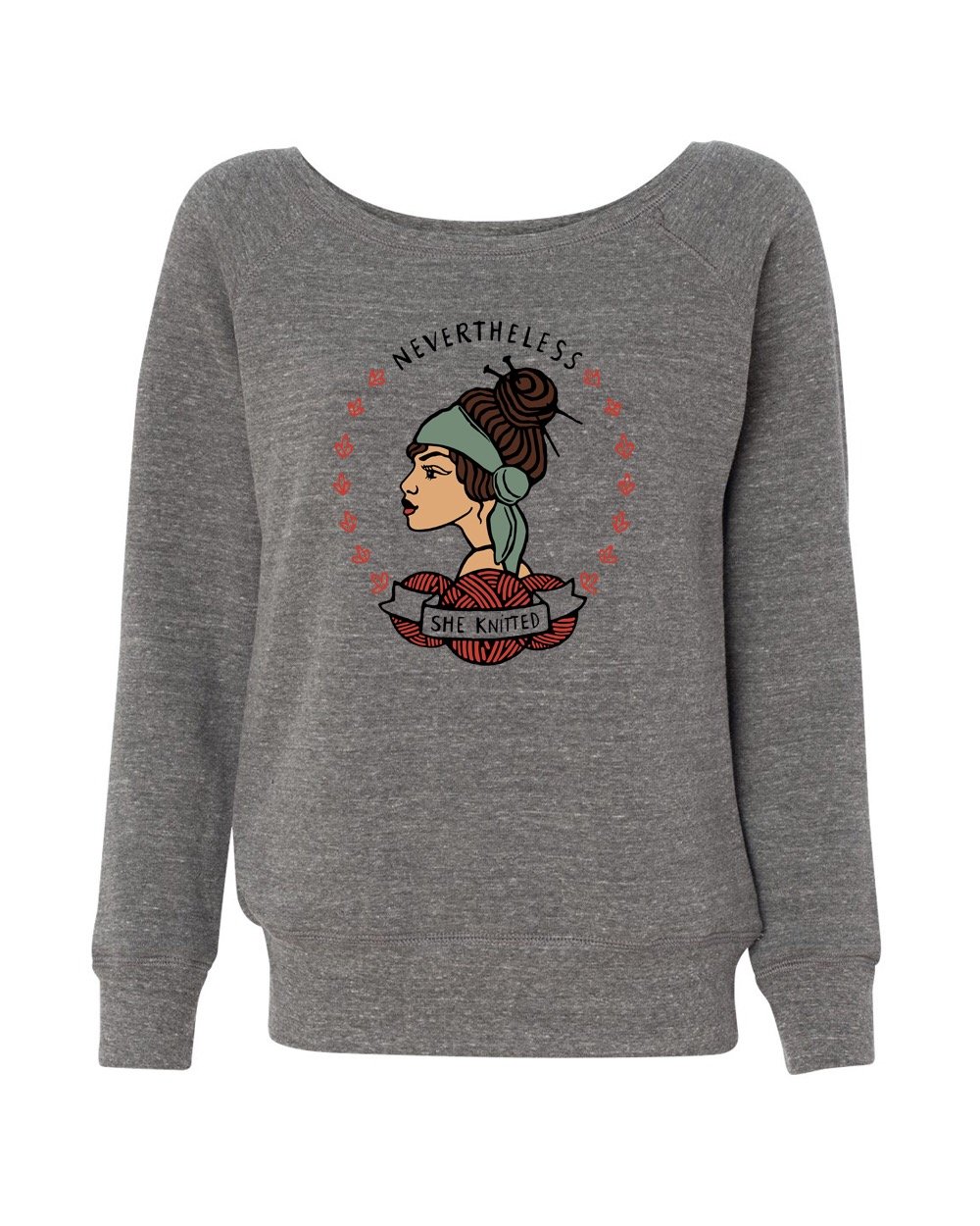 Image of Wide Neck Nevertheless She Knitted Fleece Sweatshirt