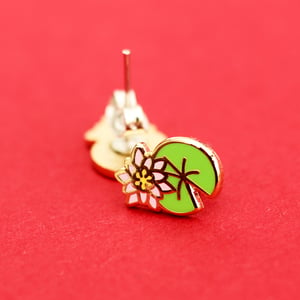 Image of Lilypad earrings - gold plated - 925 silver posts - hard enamel studs