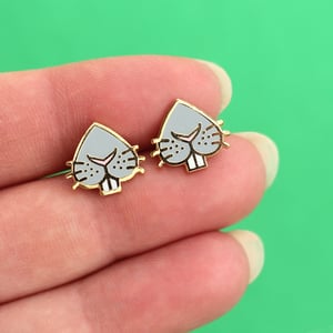 Image of Grey bunny snoot earrings - rabbit nose - gold plated - 925 silver posts - hard enamel studs