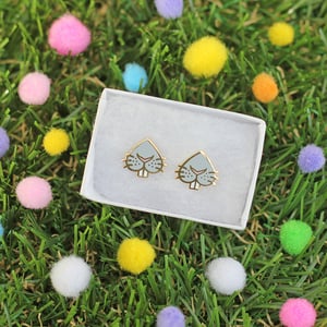 Image of Grey bunny snoot earrings - rabbit nose - gold plated - 925 silver posts - hard enamel studs