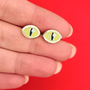 Image of Yellow cat eye earrings - cat eyes - gold plated - 925 silver posts - hard enamel studs