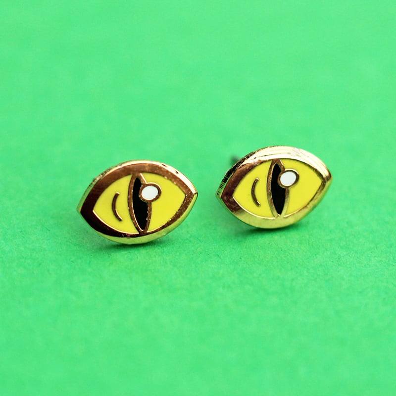 Image of Yellow cat eye earrings - cat eyes - gold plated - 925 silver posts - hard enamel studs