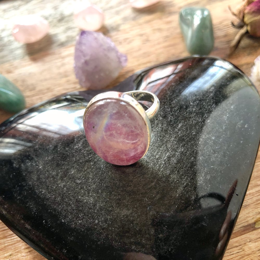 Image of Pink Rainbow Moonstone set in Sterling Silver (Size 8)