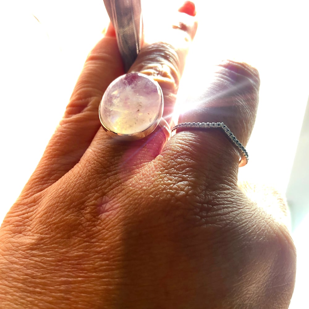 Image of Pink Rainbow Moonstone set in Sterling Silver (Size 8)