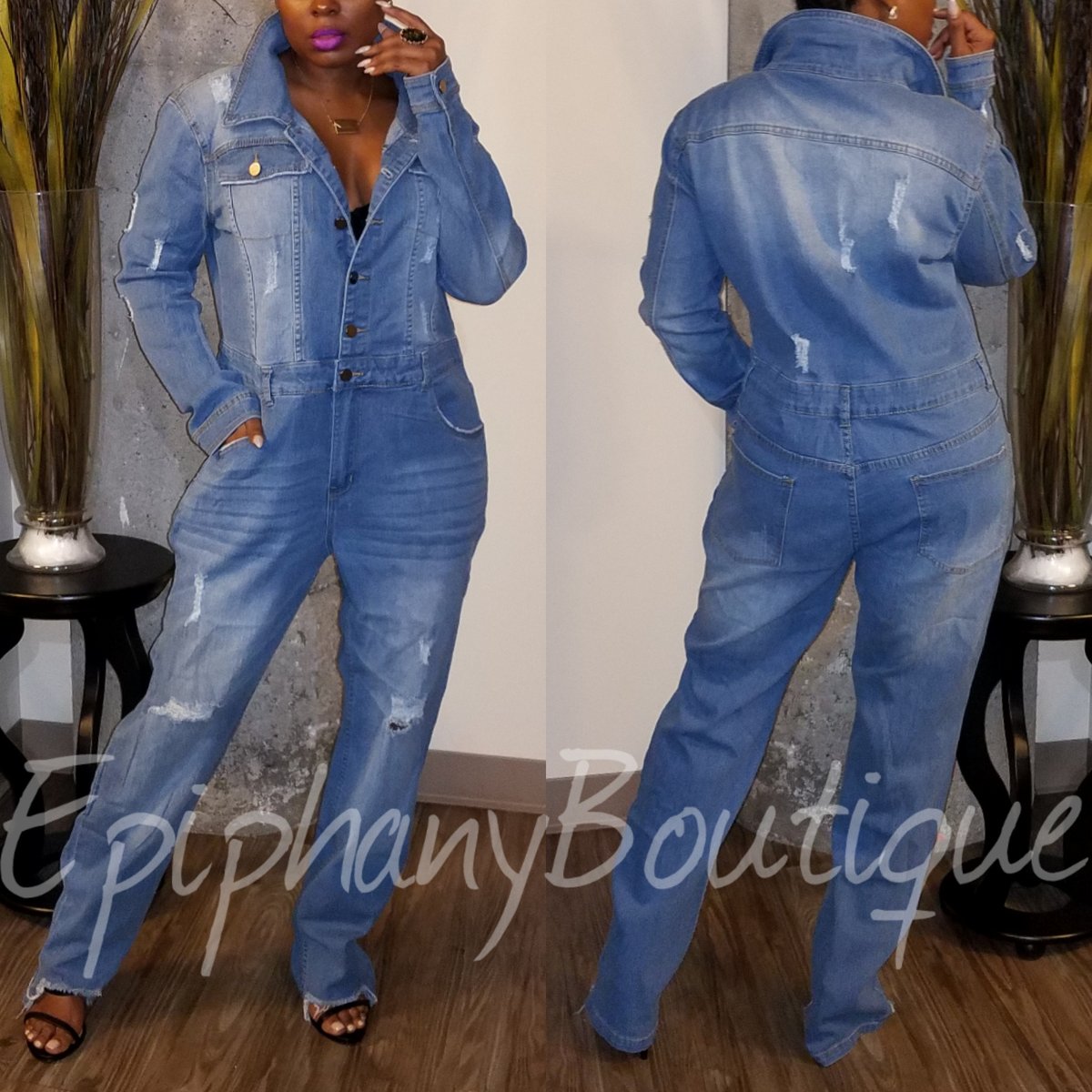 The Julez Denim Jumpsuit Reg Plus Curvy