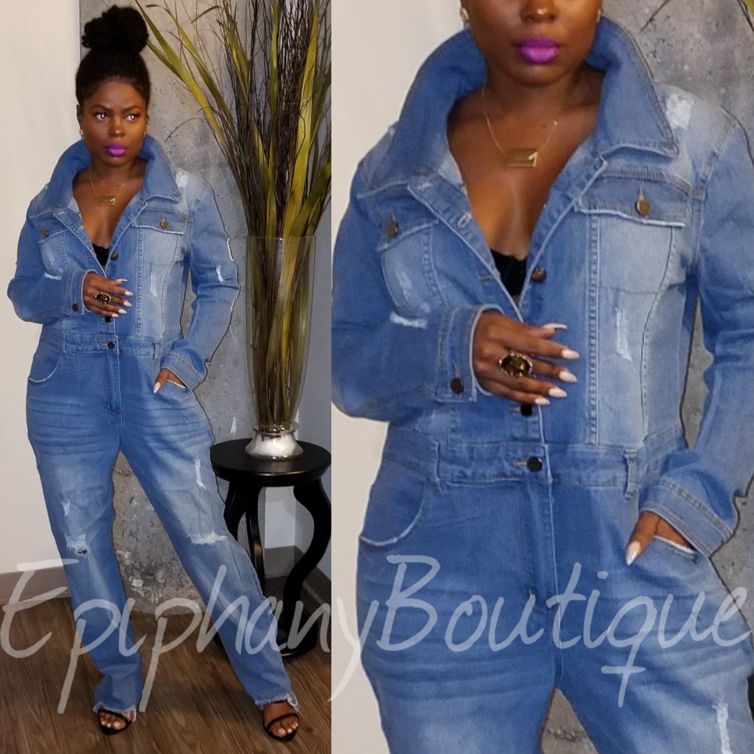 Image of The Julez' Denim Jumpsuit-**Reg & Plus/Curvy**