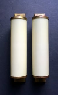 Image 2 of Pair of 14" Art Deco Sconces in Brass and Cased Glass