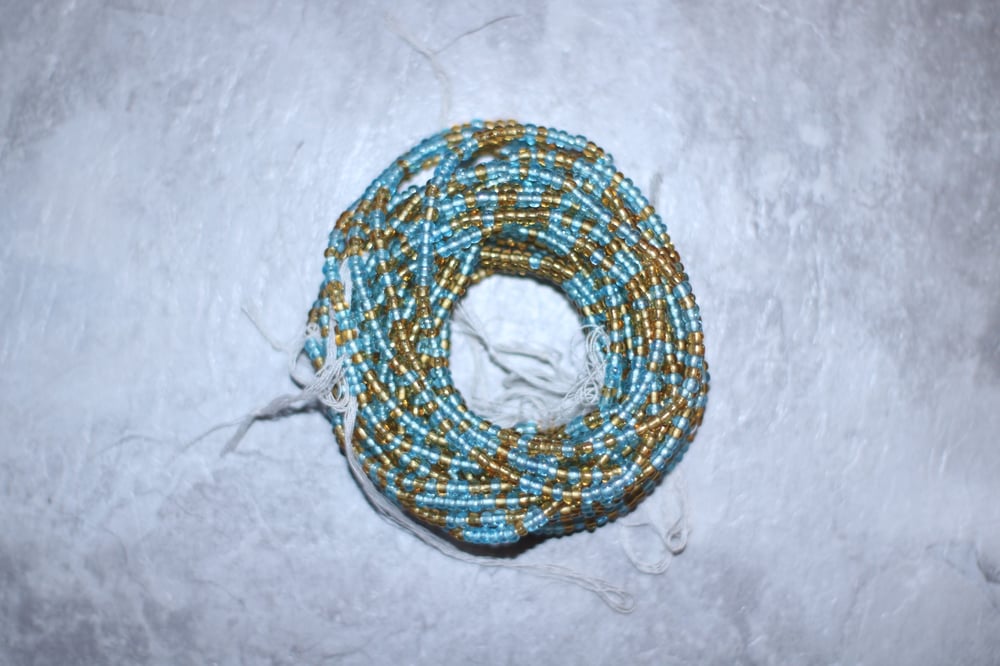 Image of Light Blue and Gold Tie Waistbead 