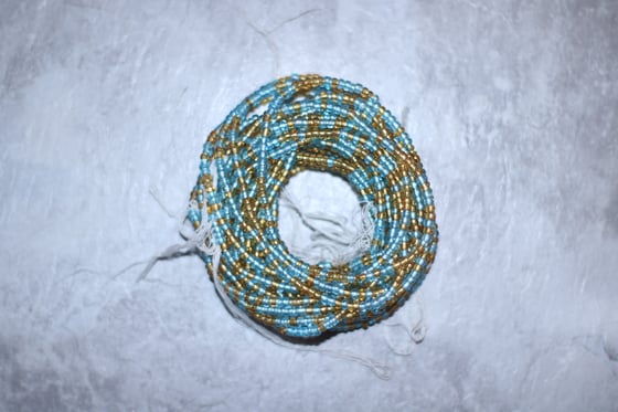 Image of Light Blue and Gold Tie Waistbead 