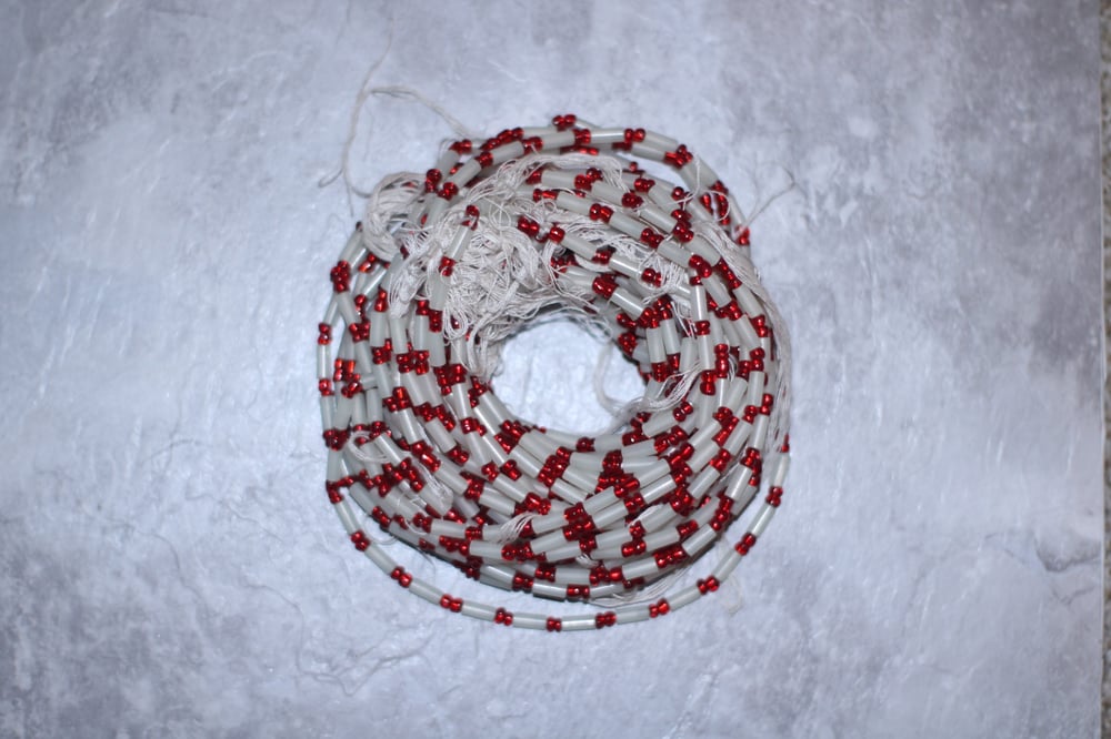 Image of Medium White and Red Jewel Tie Bead