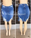 DENIM DESTROYED BACK ZIP SKIRT