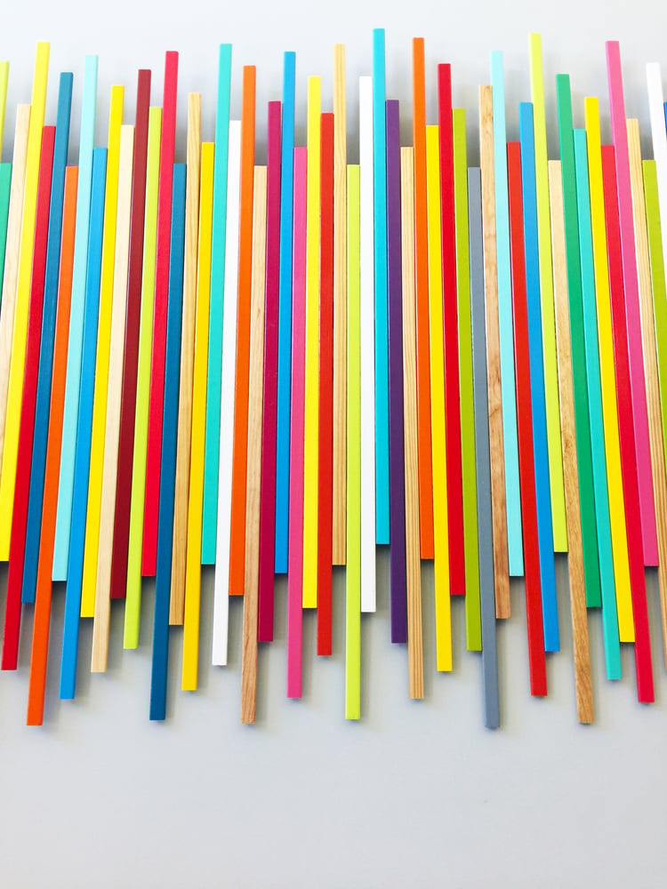 Image of STICKS IN MULTI-COLOR W/ NATURAL NO19 | Modern Art for Sale | Wood Stick Wall Art